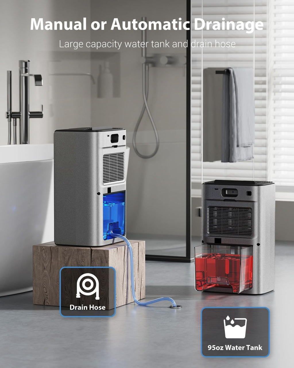 HOZNER Dehumidifiers for Home, 95OZ Dehumidifier with Drain Hose, 1000 Sq.ft Dehumidifier for Bedroom