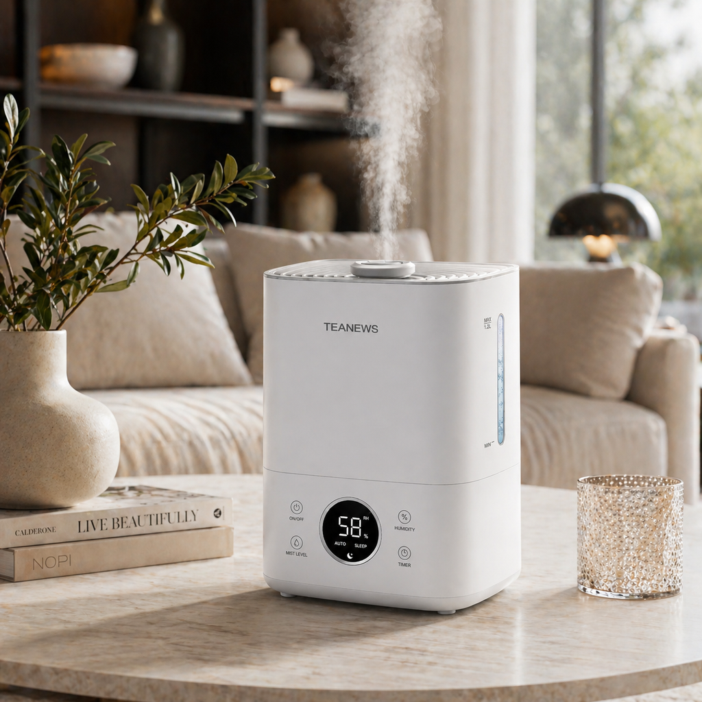 TEANEWS Humidifier for Bedroom, 1.2L Top Fill for Large Room, 24H Runtime, 28 dB Quiet Supersized Cool Mist Air Humidifier for Baby Nursery, Plants, Indoor, Night Light, Easy to Clean &amp; Fill, White