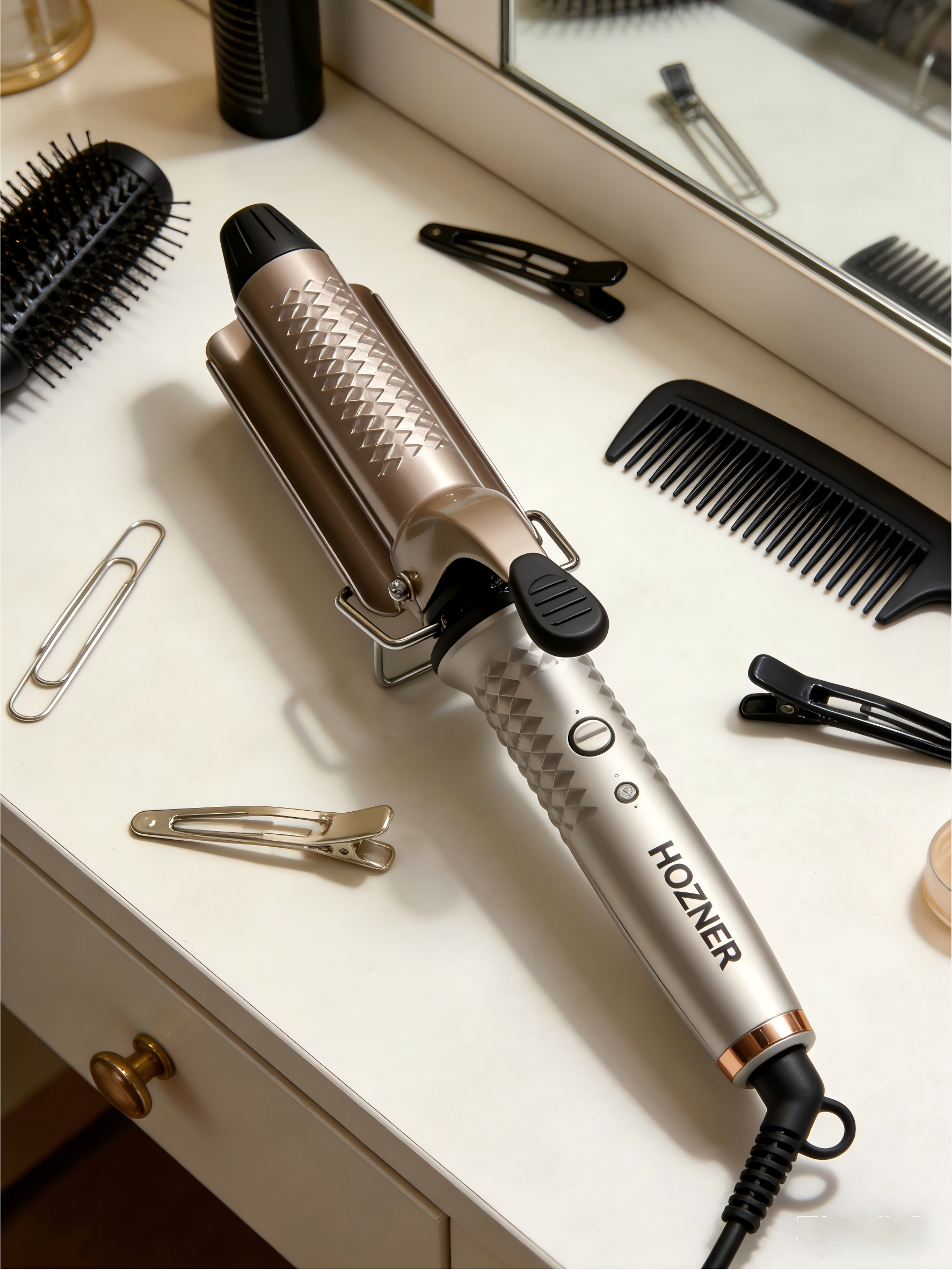 HOZNER Electric Crimping Iron: Salon-Grade Hair Crimper for Wavy & Textured Styles